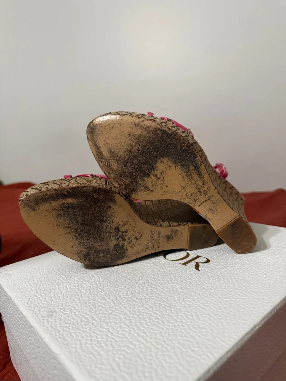 Dior Hot Pink Monogram Wedge Sandals